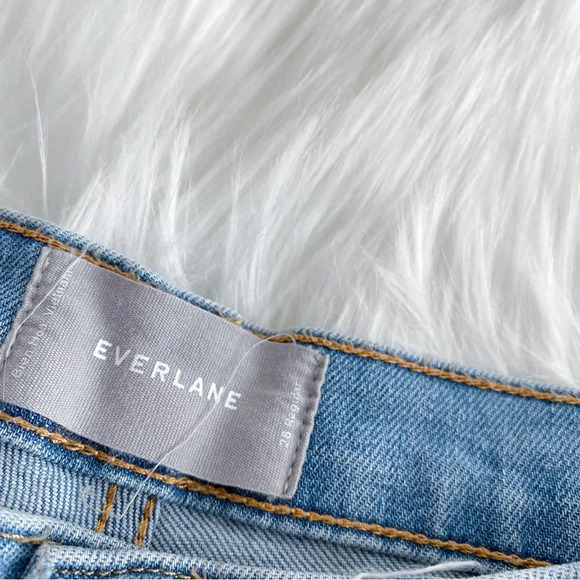Everlane Straight Leg Denim Jeans Distressed Raw Hem Light Blue High Waisted - Picture 7 of 12